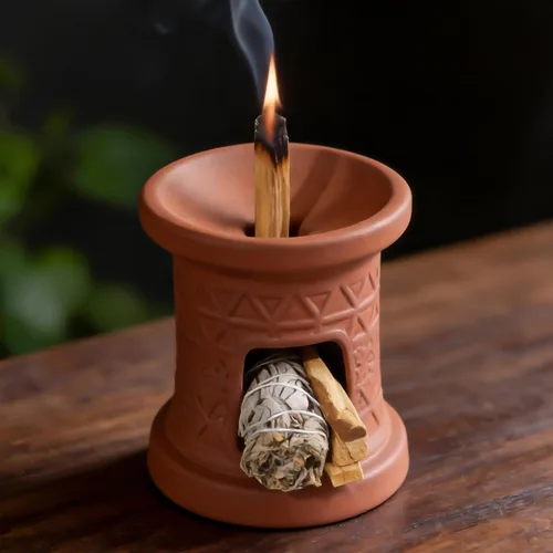 Miniatura 12 de MOUGIGI Quemador/Soporte de Palo Santo de Cerámica 5 en 1 Azul - Pequeño Portavelas y Bandeja/Cuenco para Quemar Sahumerios, Compatible con Plato