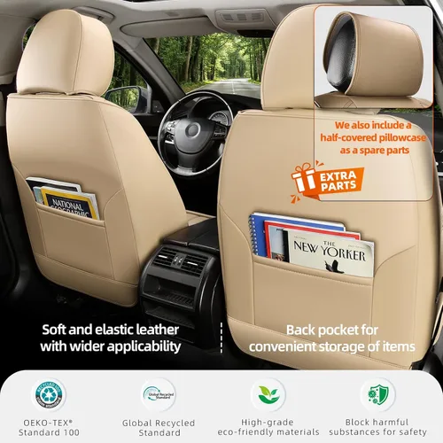Miniatura 3 de Juego completo de fundas de asiento de automóvil de cuero napa impermeables y transpirables de 2 plazas, aptas para asientos delanteros