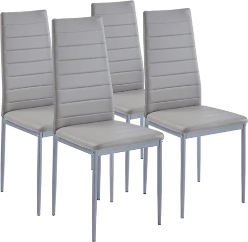 Miniatura 7 de Juego de 4 sillas de comedor, sillas de cocina, sillas laterales sin brazos para sala de estar, juego de 4 con marco de metal y patas (negro)