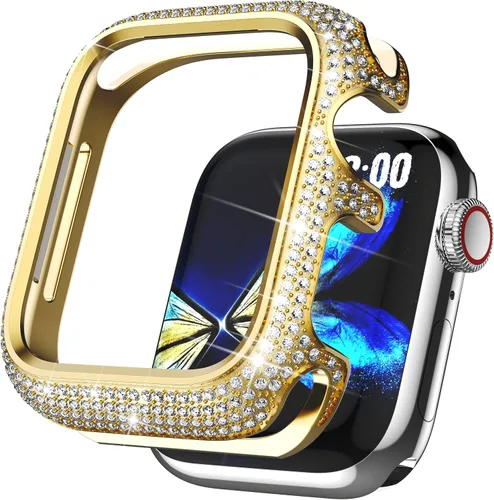 Miniatura 14 de Bling Cases - Fundas compatibles con Apple Watch de 1.61 pulgadas (1.614 in) Series 7 y Series 8, funda protectora de metal inoxidable con diamantes
