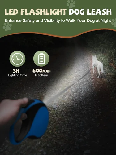 Miniatura 3 de Correa retráctil para perro con luz LED, correa recargable de 16 pies para perros pequeños y medianos de hasta 66 libras, 360° sin enredos, control