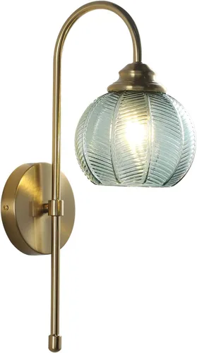 KCO Lighting - Lámpara de pared vintage con globo de vidrio verde y brazo de latón cepillado - Aplique de globo grande, acabado dorado - Lámpara de