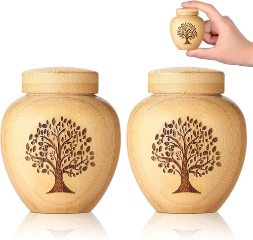 Miniatura 8 de Pequeños Juegos de Urnas para Cenizas Humanas, Conjunto de 1, Mini Urnas para Cenizas Hechas de Bambú con Patrón de Árbol de la Vida Grabado, Mini