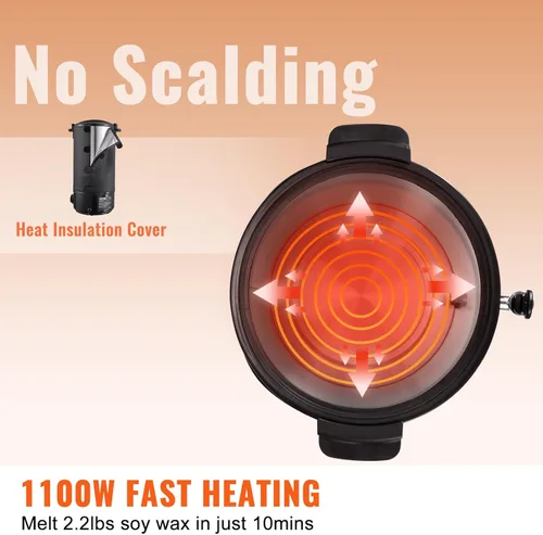 Miniatura 5 de VEVOR Derretidor de cera para hacer velas, olla de fusión eléctrica extra grande de 10 L, con boquilla fácil de verter y control de temperatura de 9