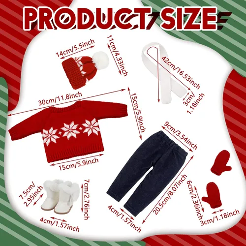 Miniatura 3 de Bencailor Conjunto de 6 piezas de ropa y accesorios de muñeca de Navidad de 18 pulgadas, conjunto de trajes de invierno, suéteres, pantalones, Rojo