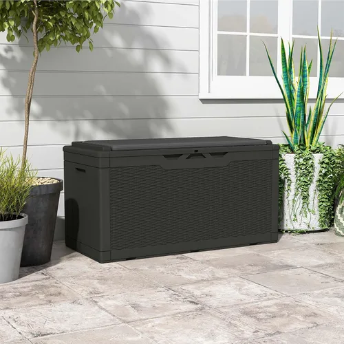 Miniatura 2 de Patiowell Caja de resina de 100 galones con cojín, caja de almacenamiento impermeable grande para exteriores para muebles de patio y herramientas