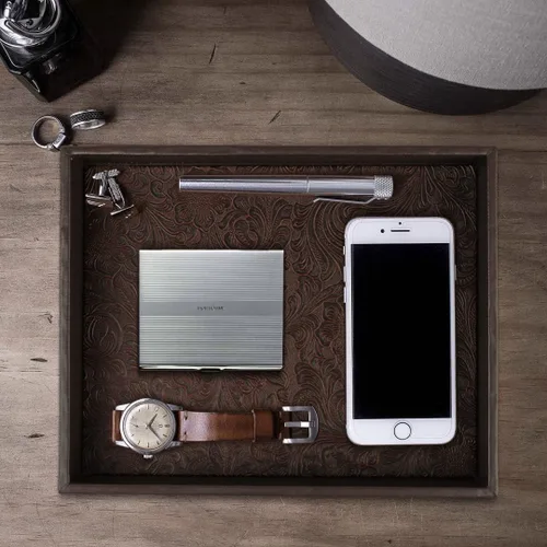 Miniatura 3 de Bandeja rectangular de piel sintética pequeña para servir de 10 x 8 pulgadas, moderna y elegante bandeja decorativa para mesa de café, joyería