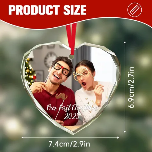 Miniatura 2 de Adornos de Navidad personalizados 2025 – Decoración de cristal de Navidad personalizada con foto/nombre, adorno colgante de cristal de cristal