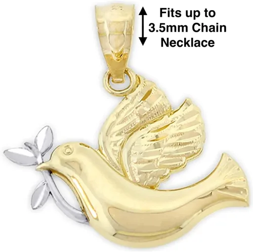 Miniatura 4 de Charm America - Paloma pacífica de oro con dije de rama de olivo - Oro macizo de 10 quilates, Oro amarillo