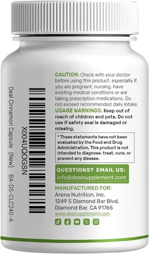 Miniatura 2 de Canela de Ceilán con Cromo 1000mcg, 240 Cápsulas Extracto de corteza interna activa, verdadera fuente de Sri Lanka Suplementos naturales