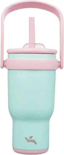 Miniatura 23 de Konokyo Vaso de 14 onzas con asa lateral, botella de agua aislada con popote y tapa 2 en 1, taza de acero inoxidable, taza de café de viaje