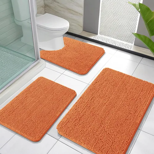 Miniatura 85 de OLANLY Juego de Alfombras de Baño de 3 Piezas, Tapetes de Baño de Chenilla Suave y Absorbente y Alfombra de Contorno en Forma de U para Inodoro