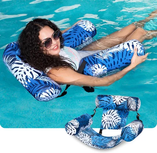 Miniatura 2 de Sloosh Sillas flotantes de piscina para adultos, sillas inflables de piscina, hamaca flotante con patrón de plantas para adultos, flotadores