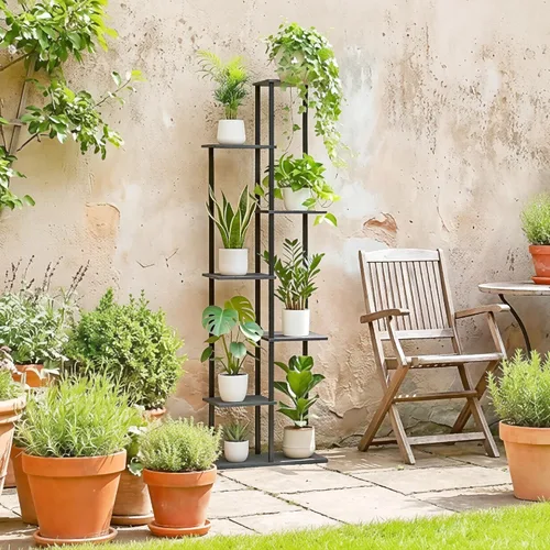 Miniatura 6 de Soporte para Plantas de Interior de 7 Niveles 8 Macetas Estante de Metal y Madera para Plantas, Múltiples Macetas de Flores Soportes Altos