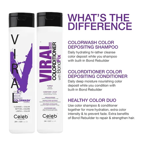 Miniatura 7 de Celeb Luxury Colorwash Color Depositing Shampoo - Color Refresher, Vegan Hair Dye, Bondfix Bond Rebuilder, Viral and Gem Lites Púrpura