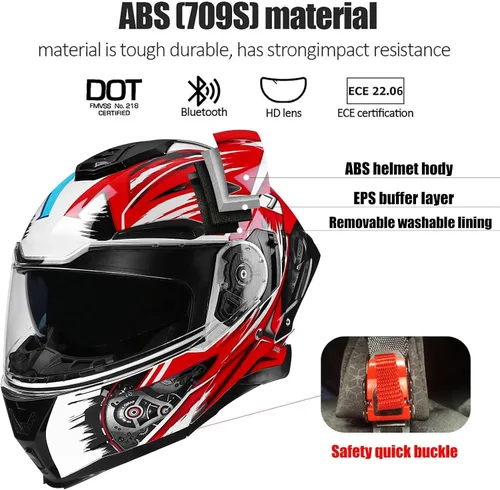 Miniatura 2 de Casco modular de motocicleta Bluetooth con doble visera antivaho multiventilación, diseño de cara completa, certificado ECE 22.06, forro extraíble G