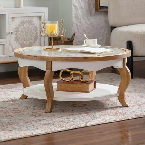 Miniatura 15 de KEVINSPACE Mesa auxiliar negra con borde dorado en la parte inferior, mesa de centro redonda para espacios pequeños, mesa auxiliar de madera mesita