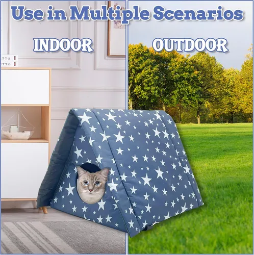 Miniatura 4 de Fhiny Refugio para Gatos Callejeros, Casa Impermeable para Gatos de Exterior Plegable Cueva Cálida para Mascotas para Invierno Cama de Tienda
