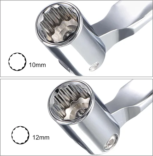 Miniatura 4 de uxcell Llave de cabeza flexible de 12 puntos, extremo de caja giratoria doble métrica de 0.394 in x 0.472 in, rotación CR-V de 180 grados