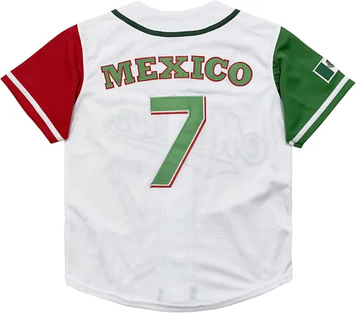 Miniatura 3 de Mexico Youth's #7#34 Button Short Sleeve Kid Baseball Jersey Stitched 90s Clothing Shirt for Party