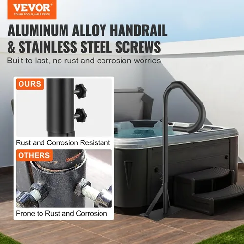 Miniatura 2 de VEVOR Pasamanos para Bañera de Hidromasaje, Pasamanos Lateral para Spa Giratorio 360° con Altura Ajustable de 48"-63", Barandilla de Aluminio