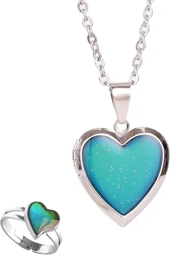 swqfzki 2 anillos de temperatura que cambian de color y collar de estado de ánimo, collar de tortuga en forma de corazón, mariposa, estrella y luna,