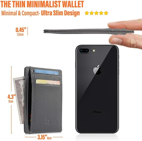 Miniatura 3 de Slim RFID - Soporte para tarjetas con sistema de bloqueo, billetera de cuero de bolsillo frontal minimalista para mujer