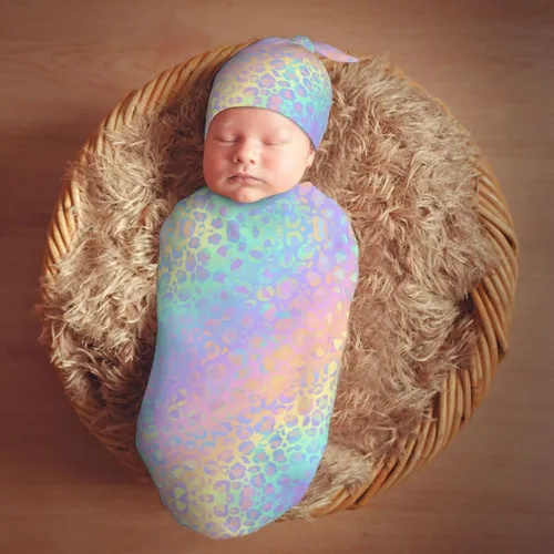 Miniatura 7 de Juego de mantas holográficas de leopardo para recién nacidos, manta de recepción suave para bebé, saco de envoltura para baby shower, regalo