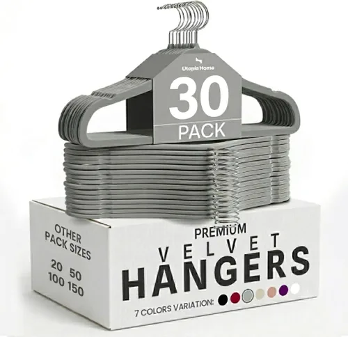 Miniatura 31 de Utopia Home Velvet Hanger - Paquete de 100 perchas delgadas antideslizantes de lujo para pantalones y abrigos, perchas fuertes que ahorran espacio