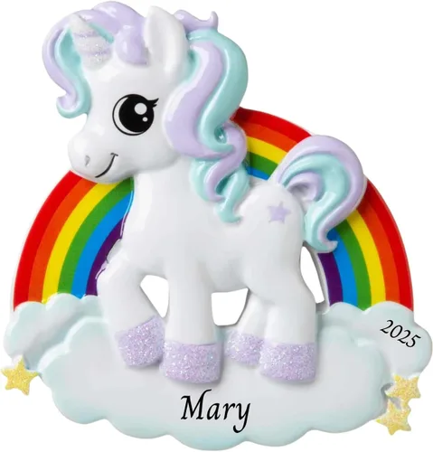Miniatura 6 de Adorno de Navidad personalizado de unicornio brillante 2025, recuerdo de nombre grabado personalizado para niñas, mágico para niños, adorno
