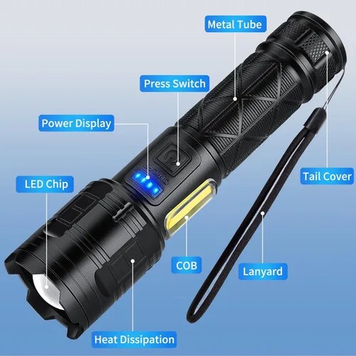 Miniatura 8 de taoquwe Linternas LED recargables de alto lúmenes, 99,000 lúmenes, linterna súper brillante con 7 modos y resistente al agua, potente luz flash