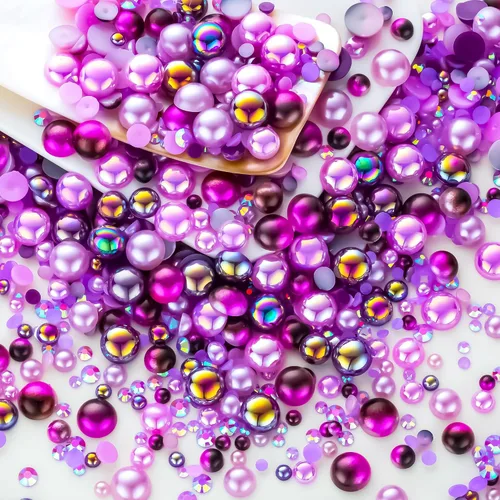 Miniatura 38 de 60g de Perlas Acuamarina Dorada con Diamantes de Imitación para Manualidades Tamaño Mixto 3mm-10mm Color AB Redondas Perlas Medias Planas Conjunto
