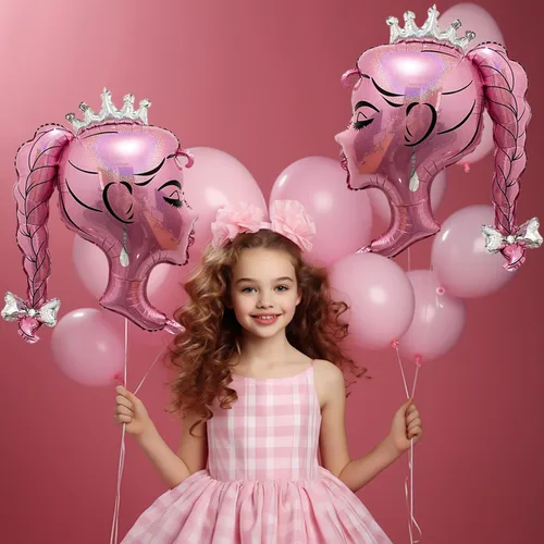 Miniatura 7 de 2 globos de papel de aluminio de princesa rosa, arco de cabeza de niña, globos de corona de muñeca para decoración de fiesta temática de princesa