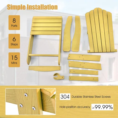 Miniatura 8 de Giantex Silla Adirondack para exteriores, sillas de patio de gran tamaño con portavasos oculto, veta de madera realista, capacidad de peso de 380