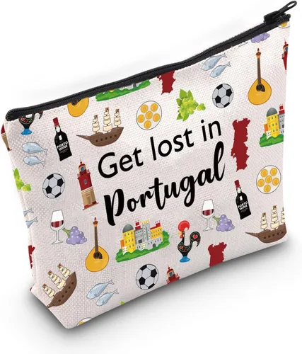 MNIGIU Portugal Regalo de Viaje Get Lost in Portugal Bolsa de maquillaje con cremallera para Portugal Regalo del viajero Bienvenido a Portugal