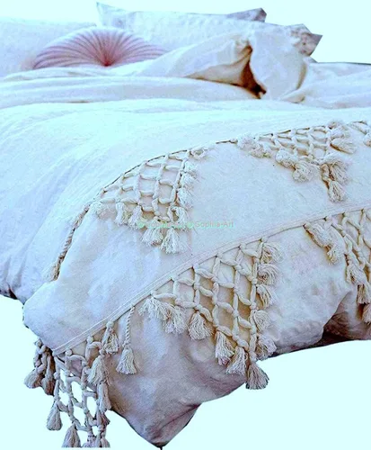 Miniatura 21 de Edredón hippie puro con borlas para dormitorio, manta bohemia con flecos indios, funda de edredón de algodón para mujer con fundas de almohada