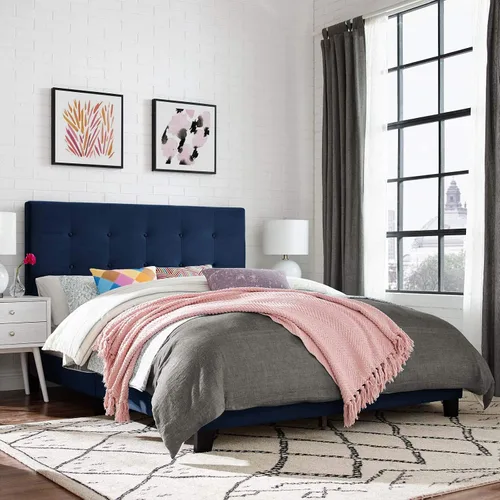 Miniatura 7 de Modway Melanie - Cama Queen con plataforma capitonada tapizada de terciopelo de alto rendimiento, color gris