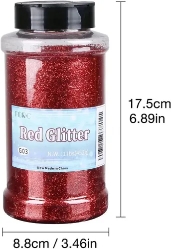 Miniatura 2 de TORC Purpurina fina roja de 1 libra y 16 onzas de purpurina en polvo para vasos, resina para manualidades, slime, cosméticos, pintura de uñas, Rojo