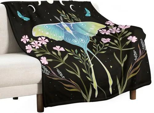 Miniatura 8 de Manta gótica de franela de polilla abstracta, mágica, bohemia, mariposa, esqueleto, luna, estrellas, manta estética para hombres, mujeres, niñas