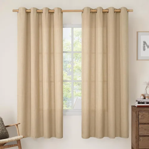 Miniatura 45 de LAMIT Cortinas de Lino Blancas Semitransparentes para Dormitorio, Paneles Filtrantes de Luz, Cortinas de Lino con Ojales de Protección de Privacidad