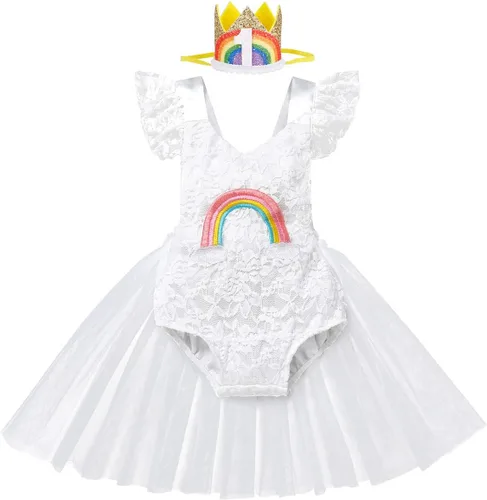 Miniatura 114 de Traje de bebé niña primer cumpleaños traje de encaje tul mameluco princesa tutú vestido de un año cumpleaños pastel Smash fotografía ropa