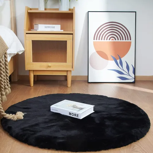 Miniatura 39 de Ghouse Alfombra ultrasuave de pelo sintético de conejo, alfombras lavables a máquina para dormitorio, alfombras esponjosas para sala de estar, Blanco