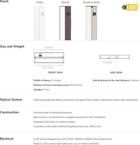 Miniatura 5 de Luz LED GetInLight, regulable, con certificación ETL, para debajo de los armarios, con 3 niveles de color: blanco cálido 2,700 K, blanco suave 3,000