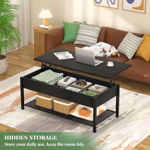 Miniatura 4 de Homieasy - Mesa de café, mesa de centro con tablero elevado y estante de almacenamiento con compartimento oculto, mesa moderna con tablero elevado