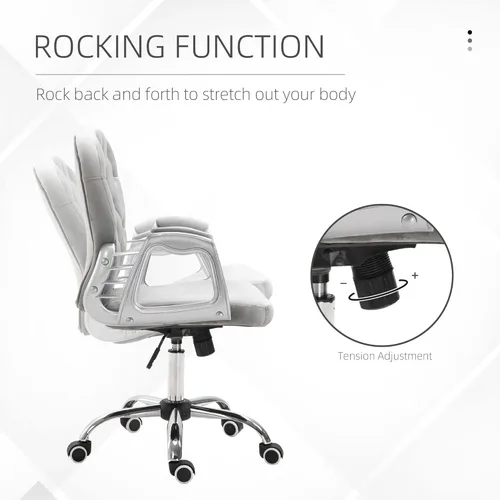 Miniatura 5 de Vinsetto Silla de oficina en casa de terciopelo, silla de escritorio con botones copetudos con reposabrazos acolchados, altura ajustable y ruedas