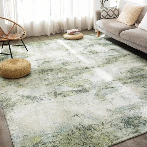 Miniatura 35 de Carvapet 9x12 Alfombras grandes para sala de estar y dormitorio, alfombra moderna lavable azul de pelo bajo con respaldo de goma, plegable, alfombra