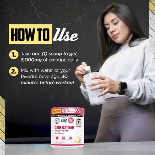 Miniatura 9 de Old School Labs Polvo de monohidrato de creatina de 5g con colágeno y BCAA Fórmula para mujeres después del entrenamiento para reparación