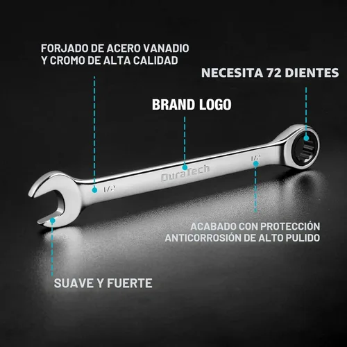Miniatura 3 de DURATECH - Juego de 22 llaves inglesas ajustables combinadas, SAE y métricas, 1/4" a 3/4" y 6 a 18 mm, de acero al cromo vanadio, con bolsa