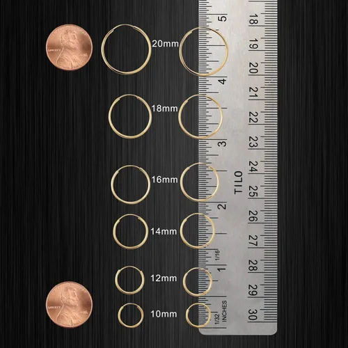 Miniatura 8 de Pendientes de aro redondos sin fin brillantes de oro amarillo de 10 quilates