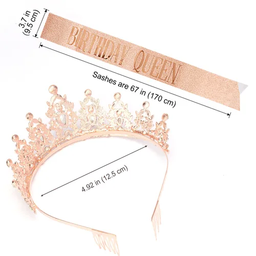 Miniatura 6 de Didder Kit de corona de diamantes de imitación y banda con purpurina, tiara y banda de cumpleaños de oro rosa para mujeres y niñas, accesorios